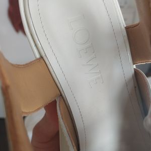 Loewe platform patent leather sandals cream color with glitter